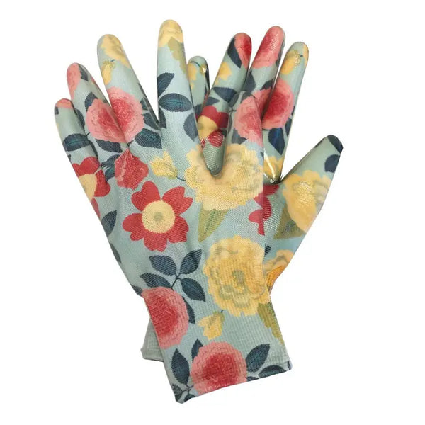 'Heirloom Garden' Nitrile Weeding Gloves  with floral design