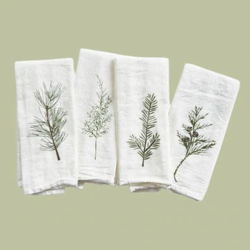 June & December Flour Sack Cloth Napkins with Evergreen Sprig designs