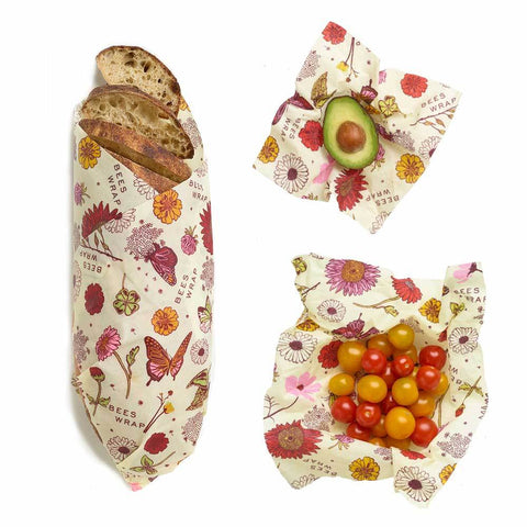 Bee's Wrap - Plant Based - 3 Pack Food Wraps - Meadow Magic Print